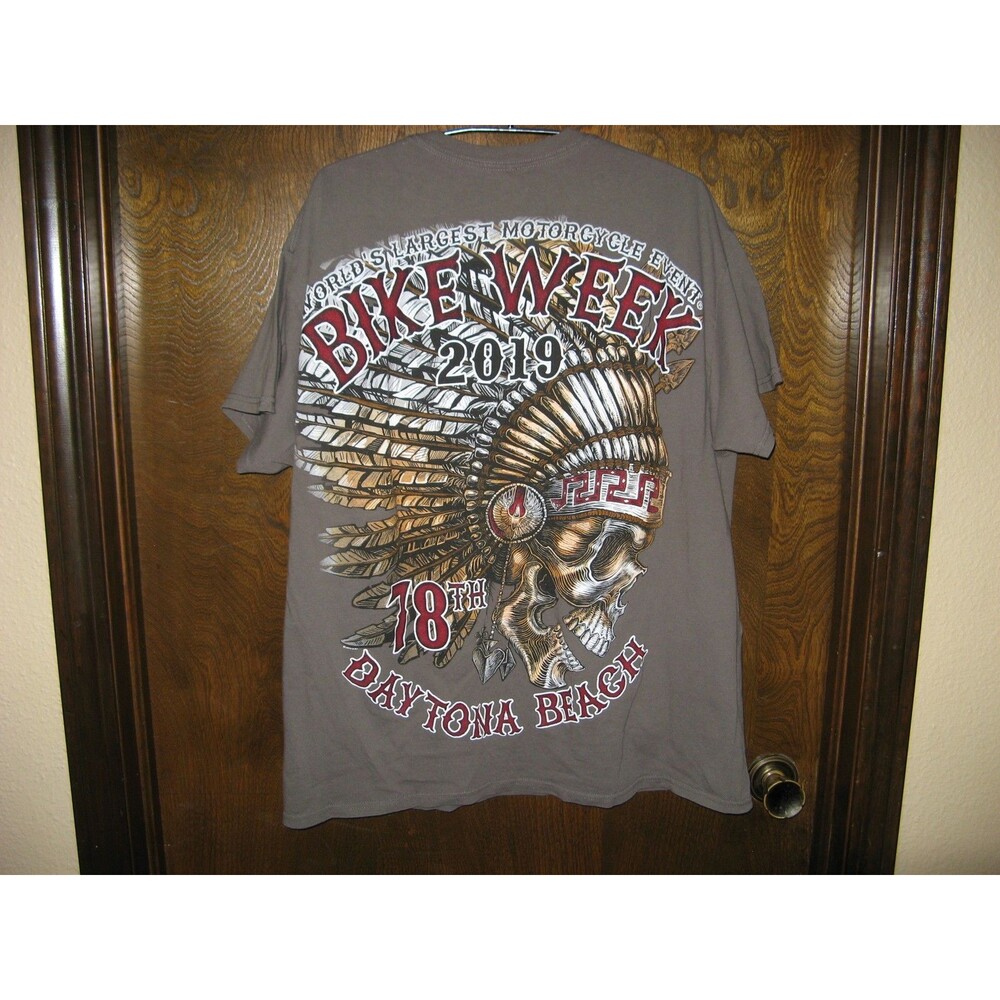 Mens 2019 Bike Week Daytona Beach Gray T-Shirt Amazing Indian Graphics Size XL - Picture 3 of 4